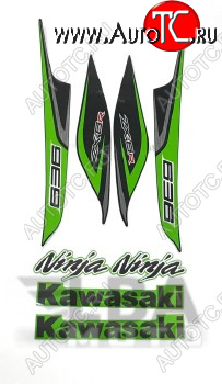 3 299 р. Комплект наклеек на пластик для мотоцикла Kawasaki 636, ZX6R 13-16 Зелено-Черный  пм-00017750  с доставкой в г. Воронеж