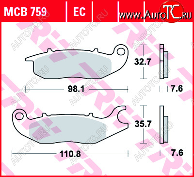 2 629 р. Тормозные колодки TRW MCB759  mcb759  с доставкой в г. Воронеж