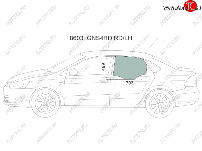 2 699 р. Стекло боковое опускное (Сзади Слева Цвет зеленый) Skoda Rapid 20-  Volkswagen Polo 09-20 XYG 8603LGNS4RD RD/LH  с доставкой в г. Воронеж