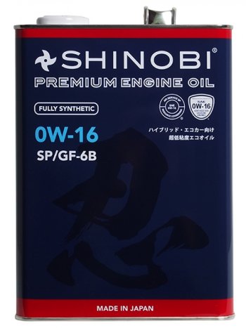 Масло моторное синтетическое SHINOBI SPGF-6B 0W- 16 4L SHINOBI SH0034
