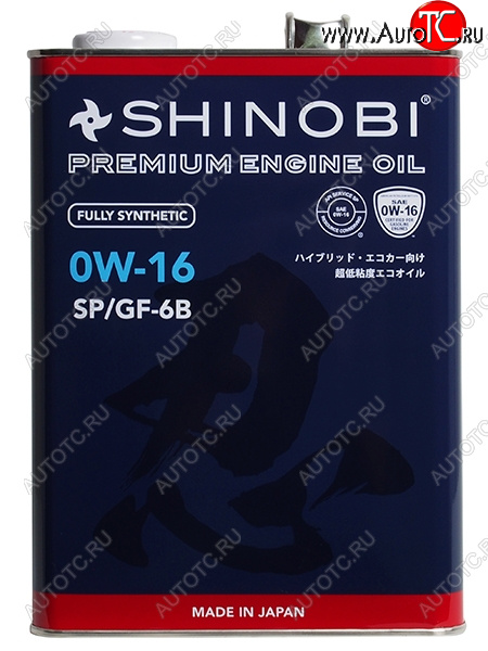 3 399 р. Масло моторное синтетическое SHINOBI SPGF-6B 0W- 16 4L SHINOBI SH0034  с доставкой в г. Воронеж