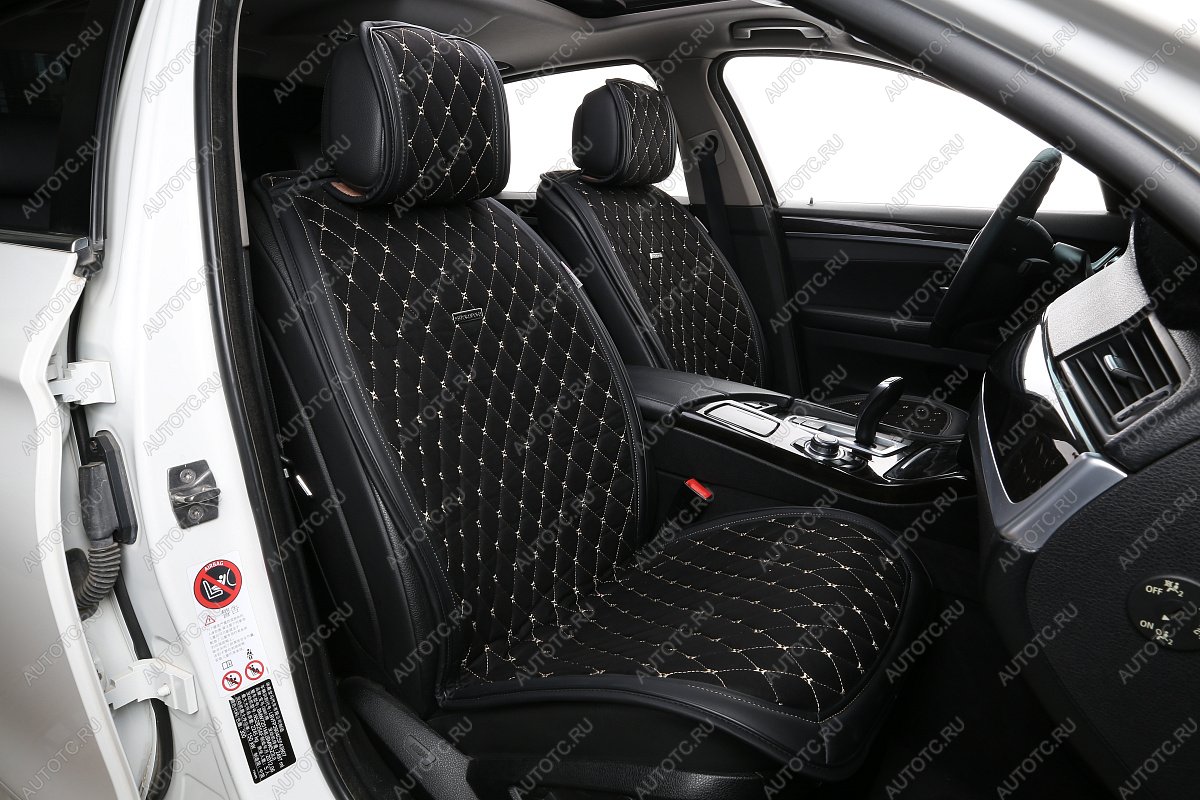 5 449 р. Накидка на сиденье (на весь салон Alkantara Lux Plus алькантара) Автопилот   (черный/строчка бежевая)  с доставкой в г. Воронеж