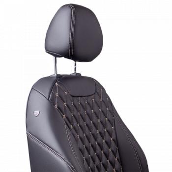 13 949 р. Комплект чехлов для сидений (РЗС 40/60 2П+1Г Орегон) БАЙРОН Lord Autofashion  KIA Cerato  3 YD (2016-2019) рестайлинг седан (черная, вставка черная, строчка бежевая)  с доставкой в г. Воронеж. Увеличить фотографию 4