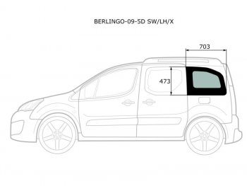 2 349 р. Стекло кузова боковое (не опускное) (Слева Цвет зеленый) Citroen Berlingo 08-22  Peugeot Partner 0 XYG BERLINGO-09-5D SW/LH/X  с доставкой в г. Воронеж. Увеличить фотографию 1