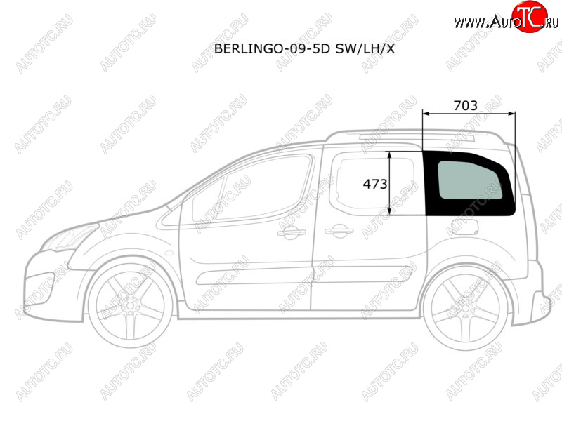 2 349 р. Стекло кузова боковое (не опускное) (Слева Цвет зеленый) Citroen Berlingo 08-22  Peugeot Partner 0 XYG BERLINGO-09-5D SW/LH/X  с доставкой в г. Воронеж