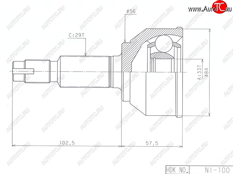4 399 р. Шрус наружный NISSAN QASHQAI HR16DE J10 (Euro) MT06- HDK NI-100  с доставкой в г. Воронеж