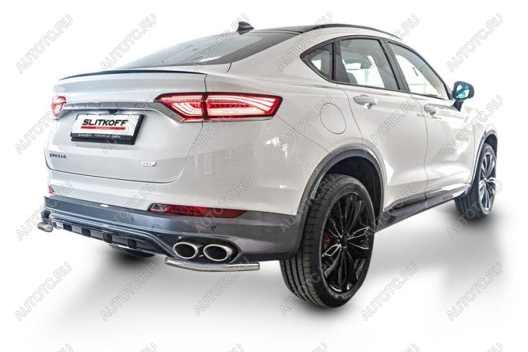 4 999 р. Защита заднего бампера уголки d42 Slitkoff  Geely Tugella  FY11,HPBA4 (2022-2025) рестайлинг (Сталь с полимерным покрытием в цвет серебристый)  с доставкой в г. Воронеж