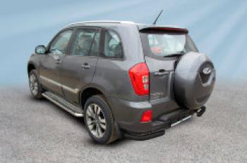 Защита заднего бампера уголки d57 Slitkoff Chery Tiggo 3 (2014-2020) (нержавейка с полимерным покрытием в цвет черный)