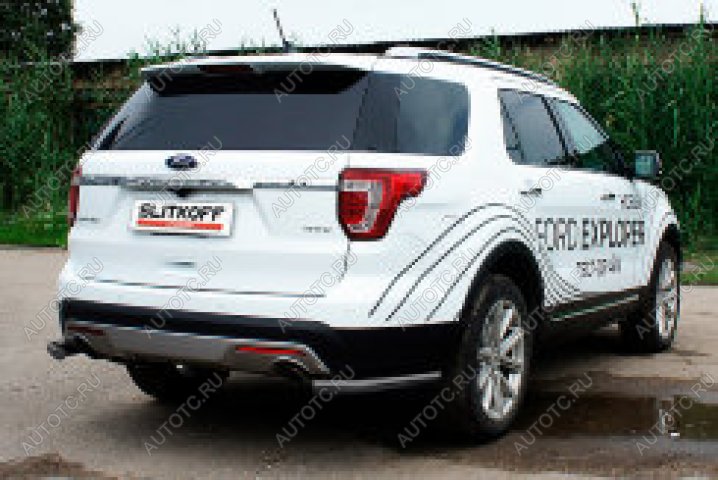 10 999 р. Защита заднего бампера уголки d57 Slitkoff Ford Explorer U502 1-ый рестайлинг, 5 дв. (2015-2018) (нержавейка с полимерным покрытием в цвет черный)  с доставкой в г. Воронеж