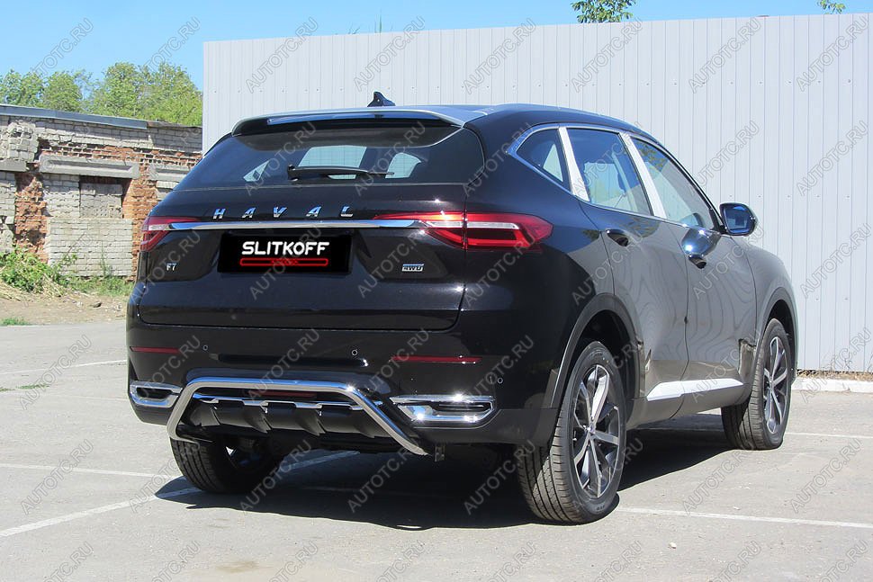 15 499 р. Защита заднего бампера d42 скоба Slitkoff Haval F7x дорестайлинг (2019-2022) (нержавейка с полимерным покрытием в цвет черный)  с доставкой в г. Воронеж