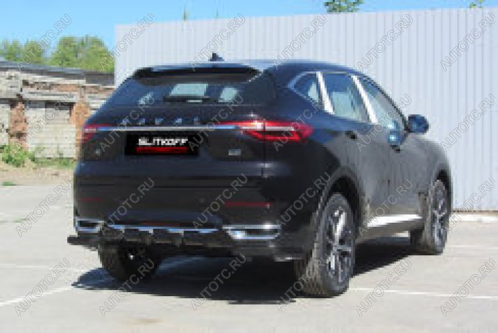 6 649 р. Защита заднего бампера уголки d57 Slitkoff Haval F7x дорестайлинг (2019-2022) (нержавейка с полимерным покрытием в цвет черный)  с доставкой в г. Воронеж
