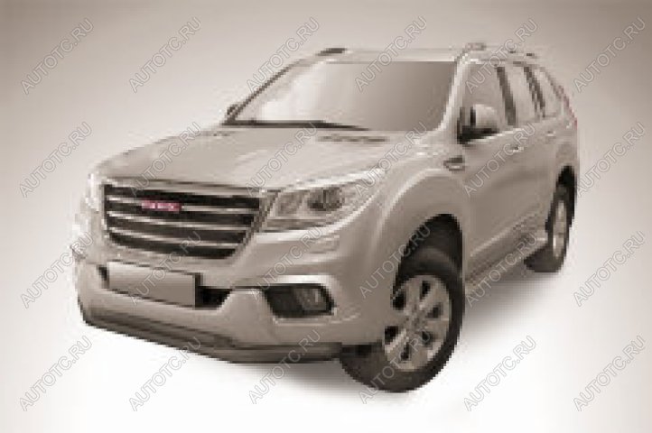 16 699 р. Защита переднего бампера d76+d57 двойная Slitkoff Haval H9 2-ой рестайлинг (2019-2021) (нержавейка с полимерным покрытием в цвет черный)  с доставкой в г. Воронеж