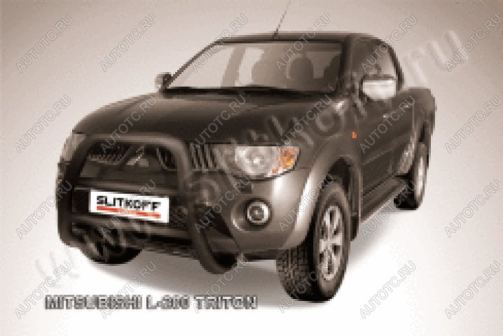 38 999 р. Защита переднего бампера кенгурятник d76 высокий (Triton) Slitkoff  Mitsubishi L200  4 (2006-2014)  дорестайлинг (нержавейка с полимерным покрытием в цвет черный)  с доставкой в г. Воронеж