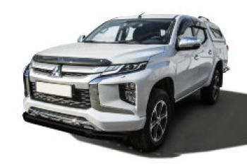 21 349 р. Защита переднего бампера d76+d57 двойная Slitkoff  Mitsubishi L200  5 KK,KL (2018-2022) рестайлинг (нержавейка с полимерным покрытием в цвет черный)  с доставкой в г. Воронеж. Увеличить фотографию 1