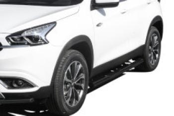 22 799 р. Защита порогов d76 с проступями Slitkoff  Mitsubishi L200  5 KK,KL (2018-2022) рестайлинг (нержавейка с полимерным покрытием в цвет черный)  с доставкой в г. Воронеж. Увеличить фотографию 2