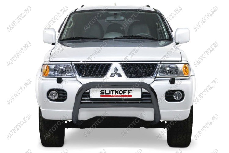 33 699 р. Защита переднего бампера кенгурятник d76 низкий Slitkoff  Mitsubishi Pajero Sport  PA (2004-2008) рестайлинг (нержавейка с полимерным покрытием в цвет черный)  с доставкой в г. Воронеж