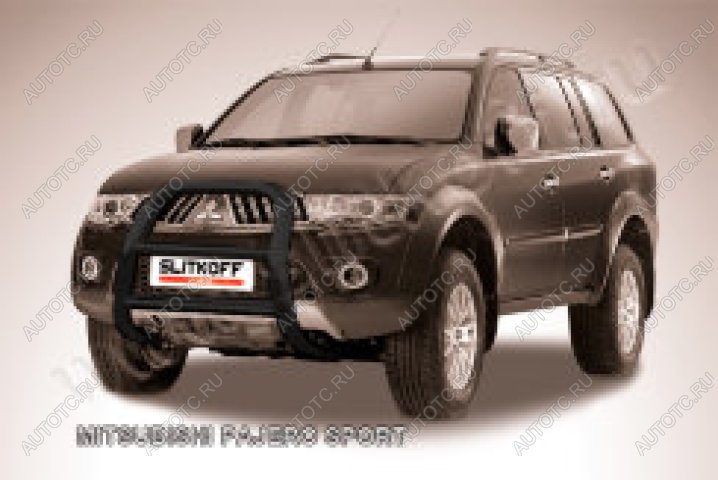 25 999 р. Защита переднего бампера кенгурятник d57 высокий Slitkoff  Mitsubishi Pajero Sport  PA (2004-2008) рестайлинг (нержавейка с полимерным покрытием в цвет черный)  с доставкой в г. Воронеж