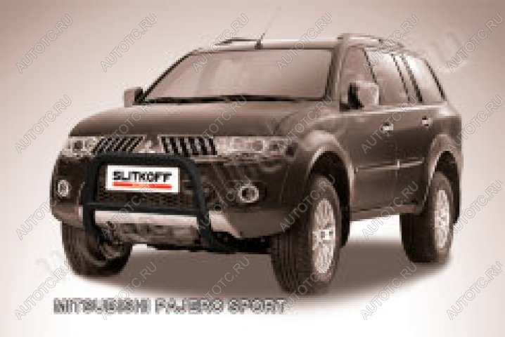 24 449 р. Защита переднего бампера кенгурятник d57 низкий Slitkoff  Mitsubishi Pajero Sport  PA (2004-2008) рестайлинг (нержавейка с полимерным покрытием в цвет черный)  с доставкой в г. Воронеж