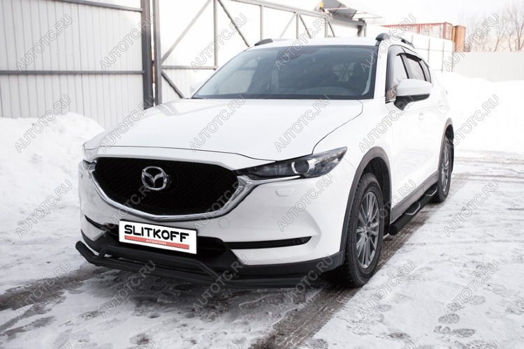 14 999 р. Защита переднего бампера d57+d32 двойная Slitkoff Mazda CX-5 KF (2016-2025) (нержавейка с полимерным покрытием в цвет черный)  с доставкой в г. Воронеж