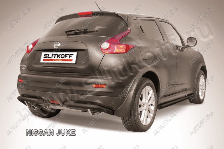 10 699 р. Защита заднего бампера уголки d57 Slitkoff  Nissan Juke  1 YF15 (2010-2014) дорестайлинг (нержавейка с полимерным покрытием в цвет черный)  с доставкой в г. Воронеж