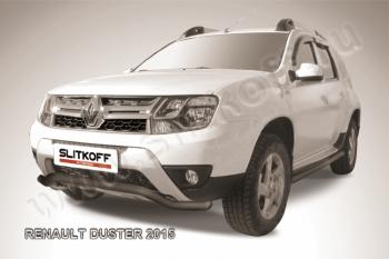 11 499 р. Защита переднего бампера (нержавейка, волна 57) Slitkoff Renault Duster HS рестайлинг (2015-2021) (с окраской в черный цвет)  с доставкой в г. Воронеж. Увеличить фотографию 1