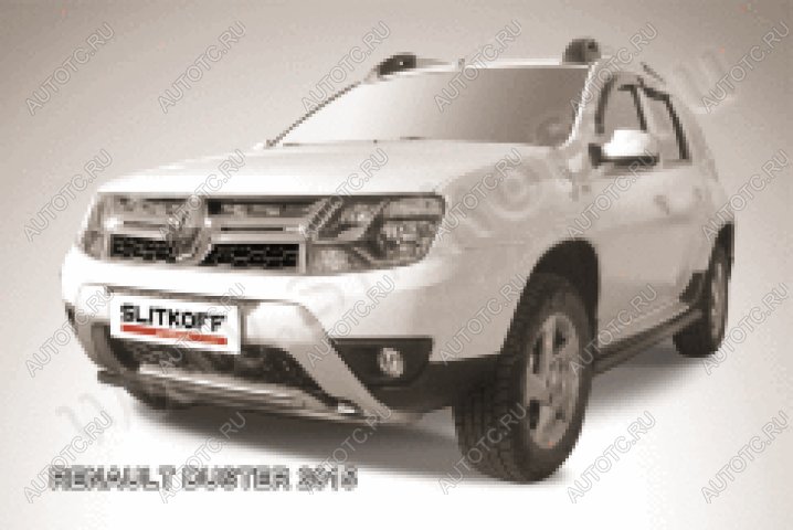 10 499 р. Защита переднего бампера d42+d42 двойная Slitkoff Renault Duster HS рестайлинг (2015-2021) (нержавейка с полимерным покрытием в цвет черный)  с доставкой в г. Воронеж