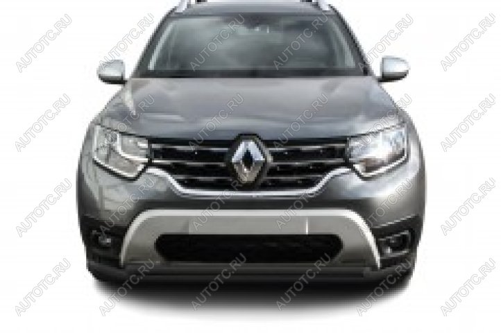 12 599 р. Защита переднего бампера d57+d42 двойная Slitkoff Renault Duster HM рестайлинг (2021-2024) (нержавейка с полимерным покрытием в цвет черный)  с доставкой в г. Воронеж