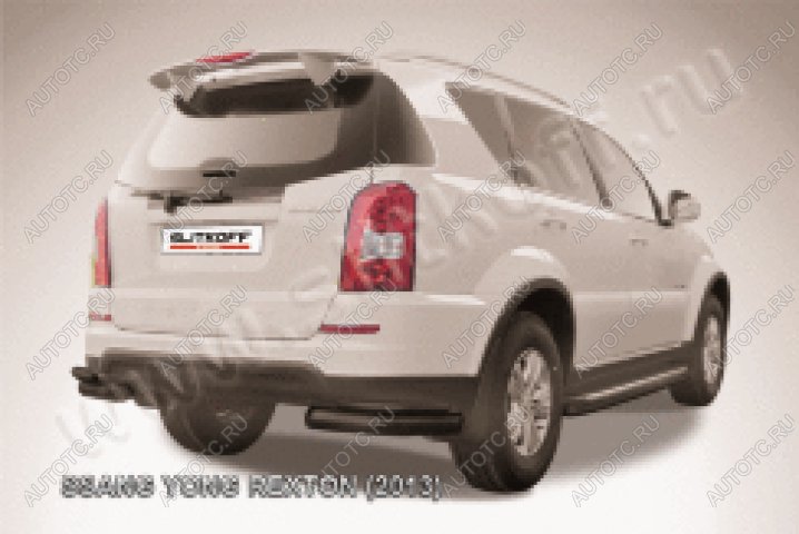 11 299 р. Защита заднего бампера уголки двойные d76+d42 Slitkoff  SSANGYONG Rexton  Y290 (2012-2017) (нержавейка с полимерным покрытием в цвет черный)  с доставкой в г. Воронеж
