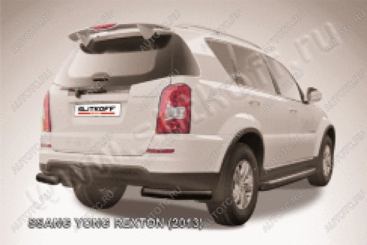 10 449 р. Защита заднего бампера уголки d76 Slitkoff  SSANGYONG Rexton  Y290 (2012-2017) (нержавейка с полимерным покрытием в цвет черный)  с доставкой в г. Воронеж