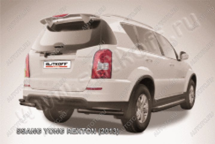 9 599 р. Защита заднего бампера уголки d57+d42 двойные Slitkoff  SSANGYONG Rexton  Y290 (2012-2017) (нержавейка с полимерным покрытием в цвет черный)  с доставкой в г. Воронеж