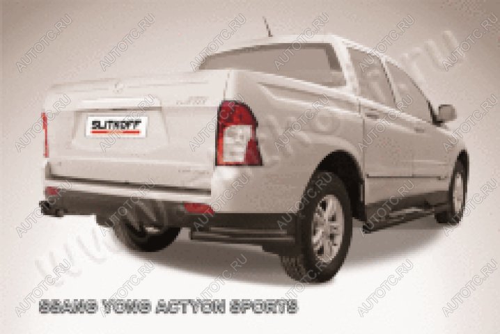 10 599 р. Защита заднего бампера уголки двойные d76+d42 Slitkoff  SSANGYONG Actyon Sport (2012-2025) (нержавейка с полимерным покрытием в цвет черный)  с доставкой в г. Воронеж