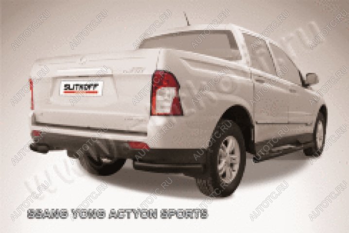 8 999 р. Защита заднего бампера уголки d76 Slitkoff  SSANGYONG Actyon Sport (2012-2025) (нержавейка с полимерным покрытием в цвет черный)  с доставкой в г. Воронеж