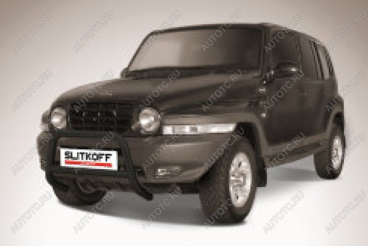 30 749 р. Защита переднего бампера кенгурятник d57 низкий Slitkoff  ТАГАЗ Tager  5d (2008-2012) (нержавейка с полимерным покрытием в цвет черный)  с доставкой в г. Воронеж