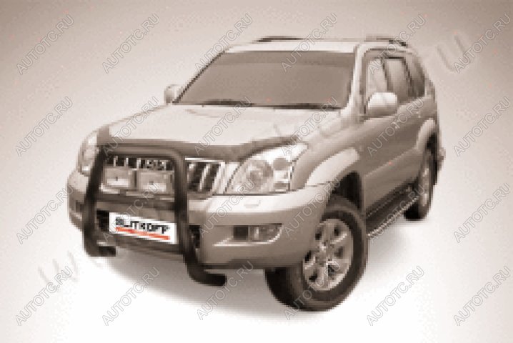 32 999 р. Защита переднего бампера кенгурятник d76 высокий Slitkoff  Toyota Land Cruiser Prado  J120 (2002-2009) (нержавейка с полимерным покрытием в цвет черный)  с доставкой в г. Воронеж