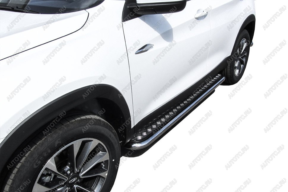 15 499 р. Защита порогов d57 с листом Slitkoff Toyota RAV4 XA305 5 дв. дорестайлинг (2005-2009) (нержавейка с полимерным покрытием в цвет черный)  с доставкой в г. Воронеж