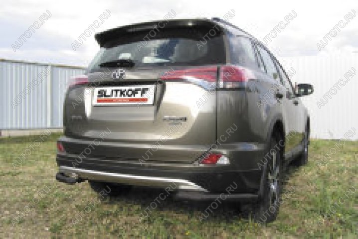 8 849 р. Защита заднего бампера уголки d57 Slitkoff Toyota RAV4 XA40 5 дв. рестайлинг (2015-2019) (нержавейка с полимерным покрытием в цвет черный)  с доставкой в г. Воронеж