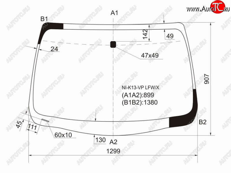 7 299 р. Стекло лобовое Nissan March 10-22  Micra 10-20 XYG NI-K13-VP LFW/X  с доставкой в г. Воронеж