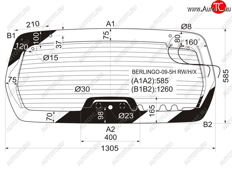 7 899 р. Стекло заднее (Цвет зеленый/ Обогрев) Citroen Berlingo 08-22 / Peugeot Partner 08-15 / Partner Tepee XYG BERLINGO-09-5H RW/H/X, berlingo095hrwhx XYG BERLINGO-09-5H RW/H/X  с доставкой в г. Воронеж