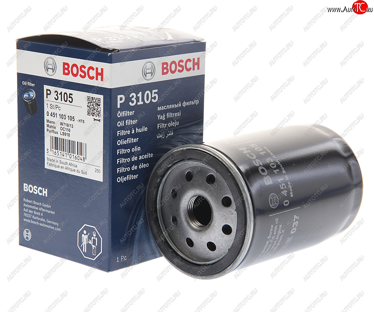 639 р. Фильтр масляный MERCEDES 190 (W201),E (W124) BOSCH BOSCH 0451103105 BOSCH 0451103105  с доставкой в г. Воронеж