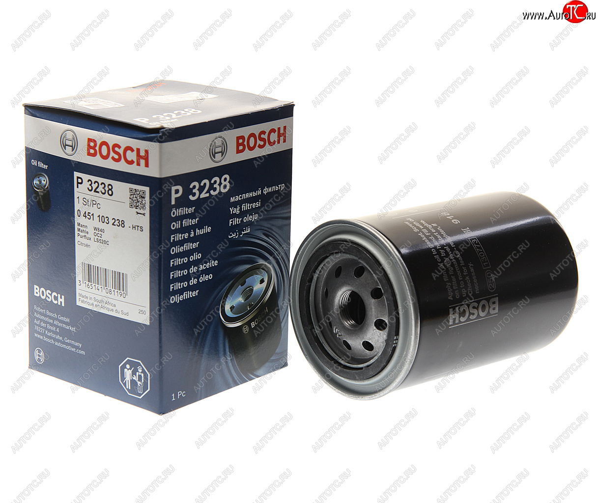 729 р. Фильтр масляный PEUGEOT 607 (00-10) (3.0) CITROEN C8 (02-) (3.0) BOSCH BOSCH 0451103238  с доставкой в г. Воронеж