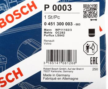 1 499 р. Фильтр масляный VOLVO 6FL,7FL,10FL,12F,12FH,12FL,16FL BOSCH BOSCH 0451300003  с доставкой в г. Воронеж. Увеличить фотографию 4
