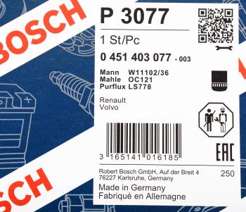 1 089 р. Фильтр масляный VOLVO F7,FH12,FH16 BOSCH BOSCH 0451403077  с доставкой в г. Воронеж. Увеличить фотографию 4