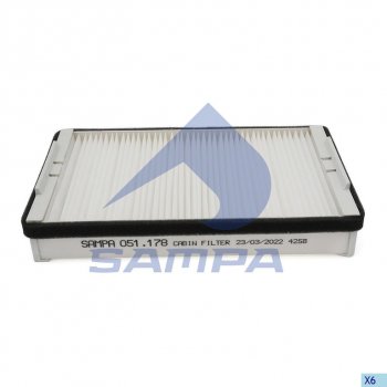 899 р. Фильтр воздушный салона DAF 95XF,CF (251х151х45мм) SAMPA SAMPA 051.178-01  с доставкой в г. Воронеж. Увеличить фотографию 1