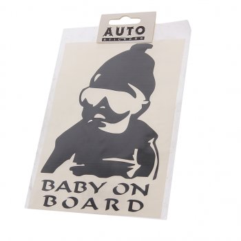 119 р. Наклейка виниловая вырезанная Baby on Board 12х17см черная AUTOSTICKERS AUTOSTICKERS 07555  с доставкой в г. Воронеж. Увеличить фотографию 1