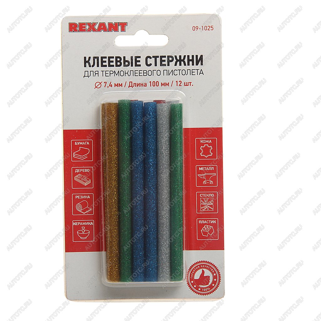 157 р. Стержень клеевой 7.4х100мм цветной (с блестками) 12шт. в блистере REXANT REXANT 09-1025  с доставкой в г. Воронеж