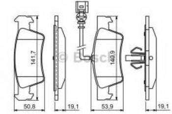 Колодки тормозные задние с датчиком (4шт.) BOSCH Volkswagen Transporter T5 дорестайлинг (2003-2009)