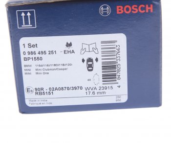 2 859 р. Колодки тормозные передние (4шт.) BOSCH BMW 1 серия E81 хэтчбэк 3 дв. рестайлинг (2007-2012)  с доставкой в г. Воронеж. Увеличить фотографию 4