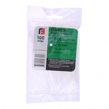 62 р. Хомут-стяжка 100х3.0 пластик белый (100шт.) FORTISFLEX FORTISFLEX 1003100  с доставкой в г. Воронеж. Увеличить фотографию 1