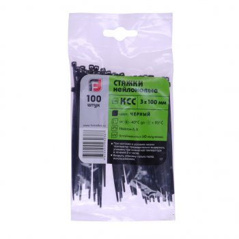 53 р. Хомут-стяжка 100х3.0 пластик черный (100шт.) FORTISFLEX FORTISFLEX 1003100-1  с доставкой в г. Воронеж. Увеличить фотографию 1
