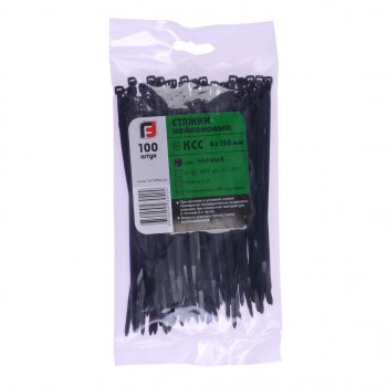 114 р. Хомут-стяжка 150х4.0 пластик черный (100шт.) FORTISFLEX FORTISFLEX 1004150-1  с доставкой в г. Воронеж. Увеличить фотографию 1